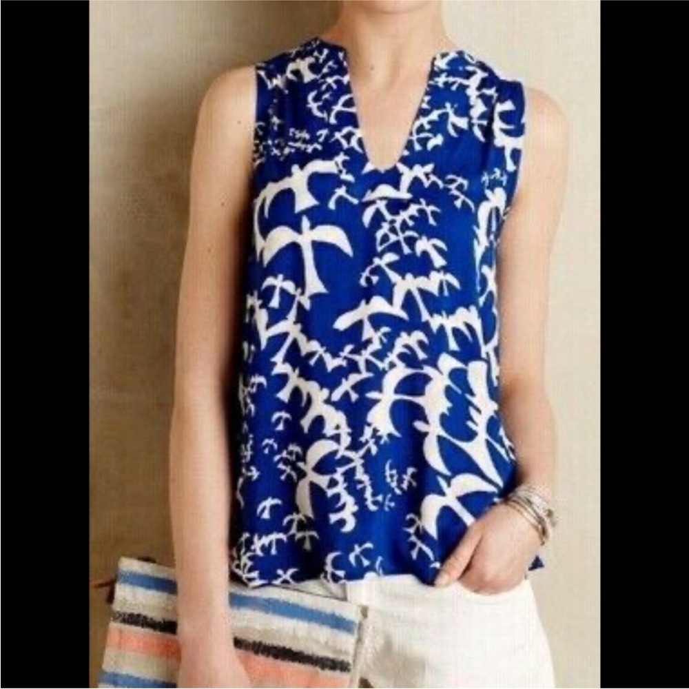 Anthropologie Blue & White‎ Bird Print by Maeve. Size 4